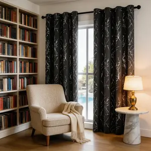 Lightning Pattern Curtains 2 Panels 95% Blackout, Foil Print Wave Texture Drapes with Noise Reduction & Thermal Insulation, Room Darkening Window Treatments for Living Room, Bedroom, Patio & Sliding Glass Doors