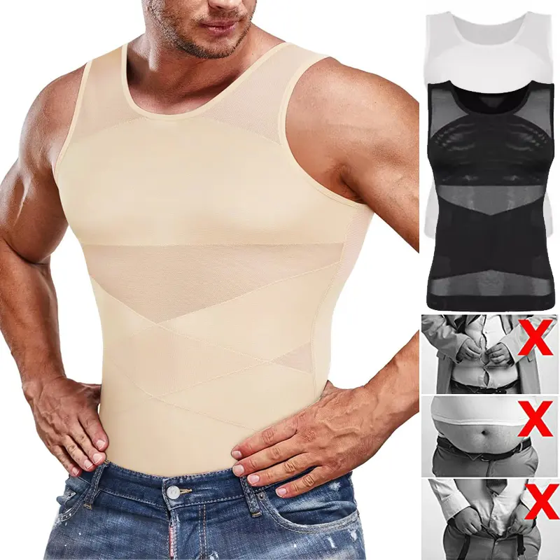 Men Compression Shirts Sleeveless Undershirts Tight Tummy Body Shaper Tank Top Shapewear Vest Breathable Shaping Underwear