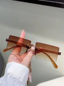 Elegant New Multicolor Frameless Square Sunglasses, Trendy Gradient Lenses, Simple Fashion Glasses, Stylish Eyewear for Men and Women