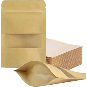 100 Pcs Resealable Kraft Paper Stand Up Pouches with Matte Window, 3.5"x5.5" Zip Lock Bags for Food Storage, Packaging, Snacks, Spices, Tea, Coffee, Bath Salts, Reusable Heat Sealable Bags, Small Business Supplies, packaging bags, zip lock pouches