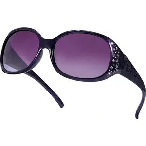 Polarized Sunglasses for Women, Rhinestone Wrap Around Sunglasses with UV Protection Lens LS008