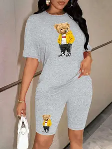 Personalized print pattern Women's Summer Casual 2-Piece Leisure Sports Set, Athleisure Outfit, Stylish Print Comfortable for Daily Wear, Trendy Ladies Fashion Must-Have