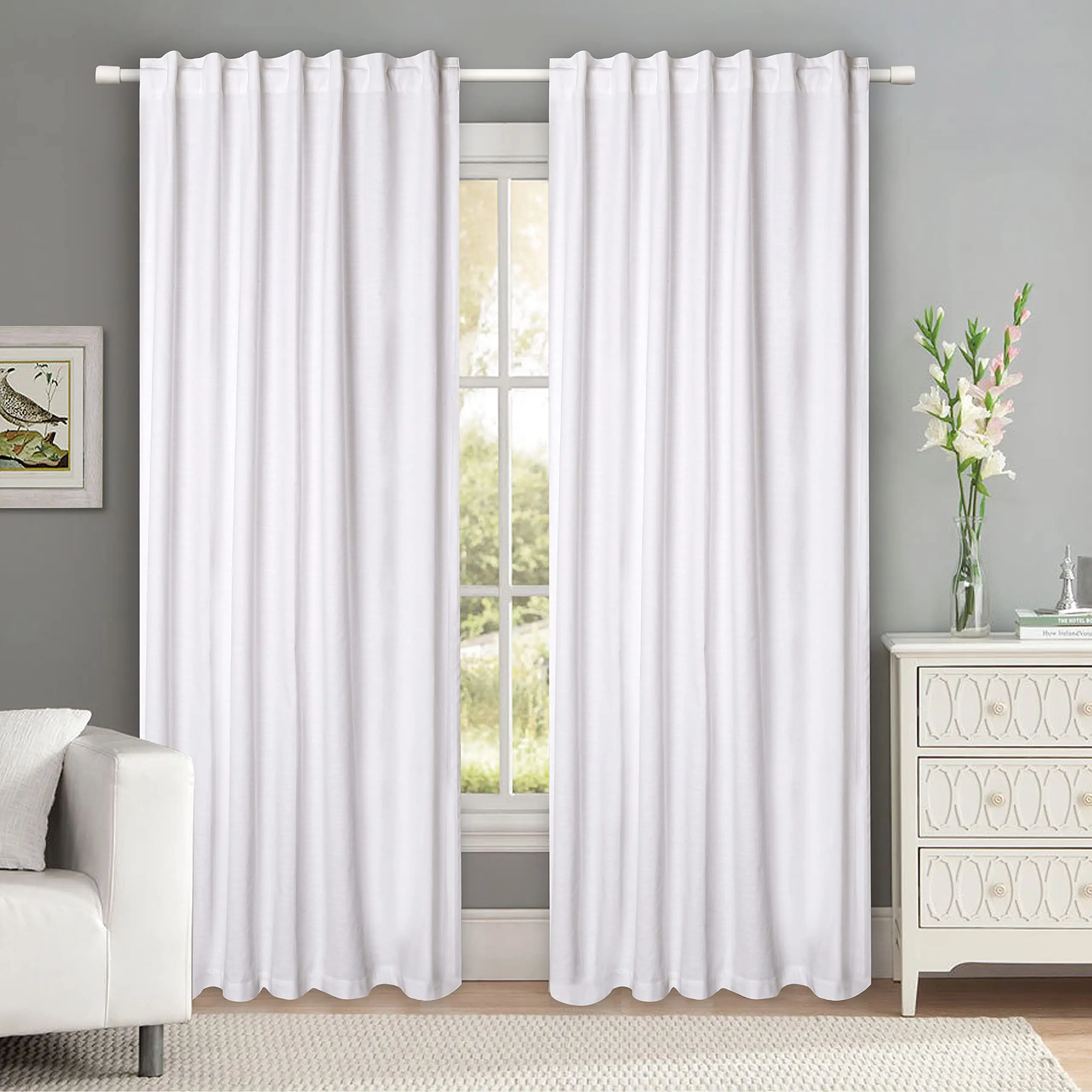 Farmhouse Cotton Curtains 50x96 Inch Set Of 2 Window Curtain Panels Reverse Tab Top Semi-sheer For Living Room|bedroom|home|office|shower| Indoor & Outdoor Drapes|white