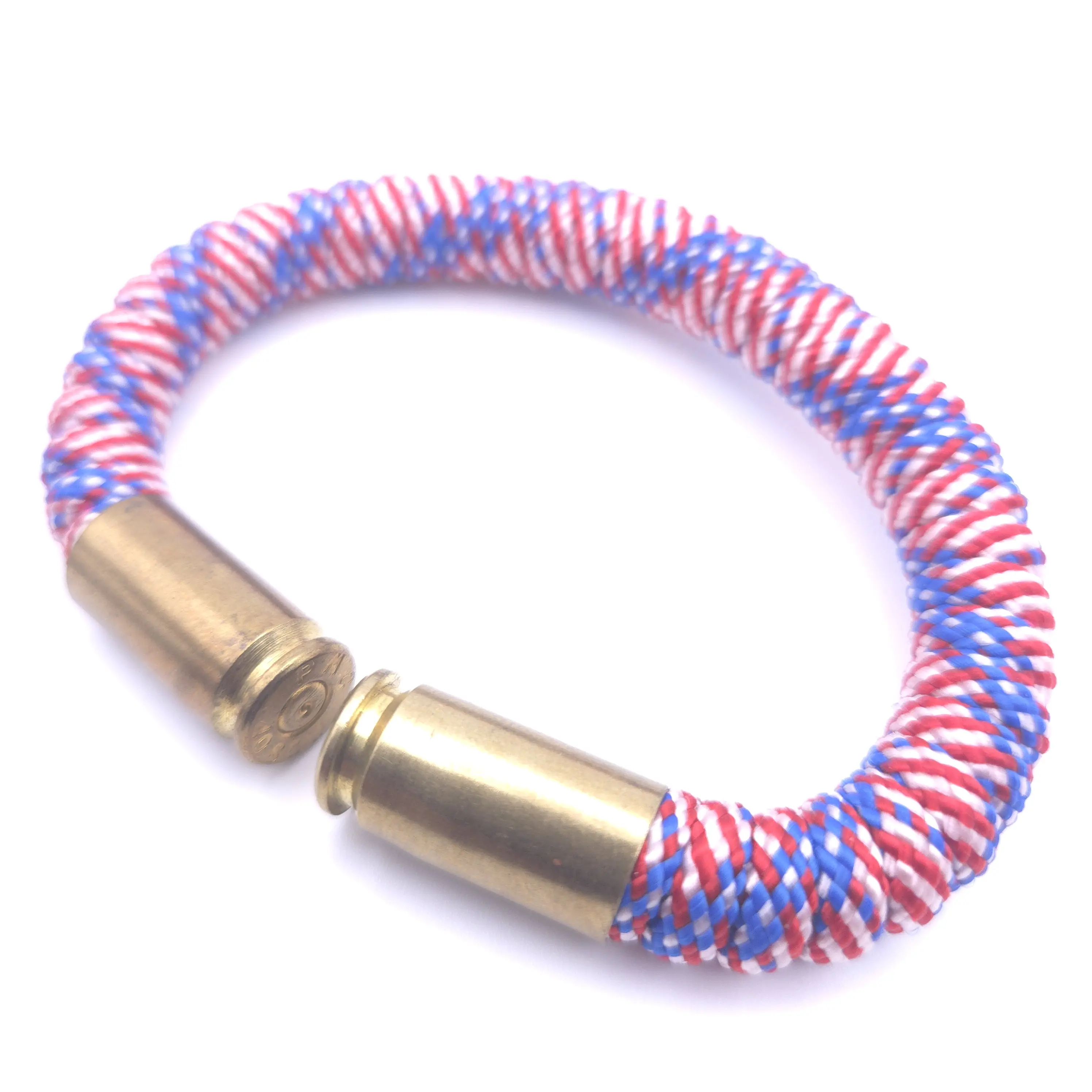 BearArms Liberty Paracord Bracelet, American Flag Design, Adorned with Recycled .40 Caliber Casings