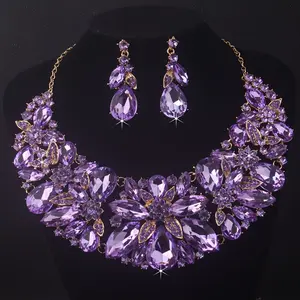 High End Atmospheric Bridal Accessories, Wedding Chain Necklace, Earring Set, Purple, Blue, Red, Green Exaggerated Chain Bridal Accessories, Wedding Dress, Evening Party, Stage Accessories