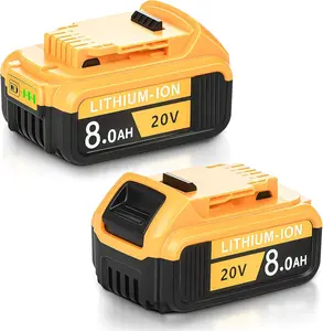 2-PACK of DeWalt cordless power tools replacement batteries, 20V/8Ah lithium-ion batteries, high-capacity batteries, compatible with DCB200, DCB203, DCB208 with LED power indicator
