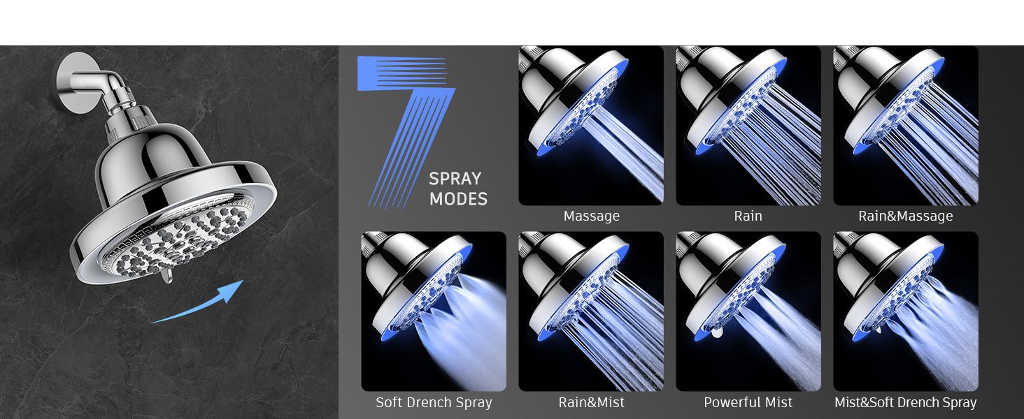 FEELSO Shower Head with 3 Color LED, 7 Modes High Pressure Rain Shower Head with Filters, Temperature Control, No Battery, Water Saving, Easy Installation, Safe for Family