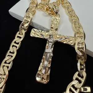 Nugget Cross 14k Real-Gold Plated Mariner Chain