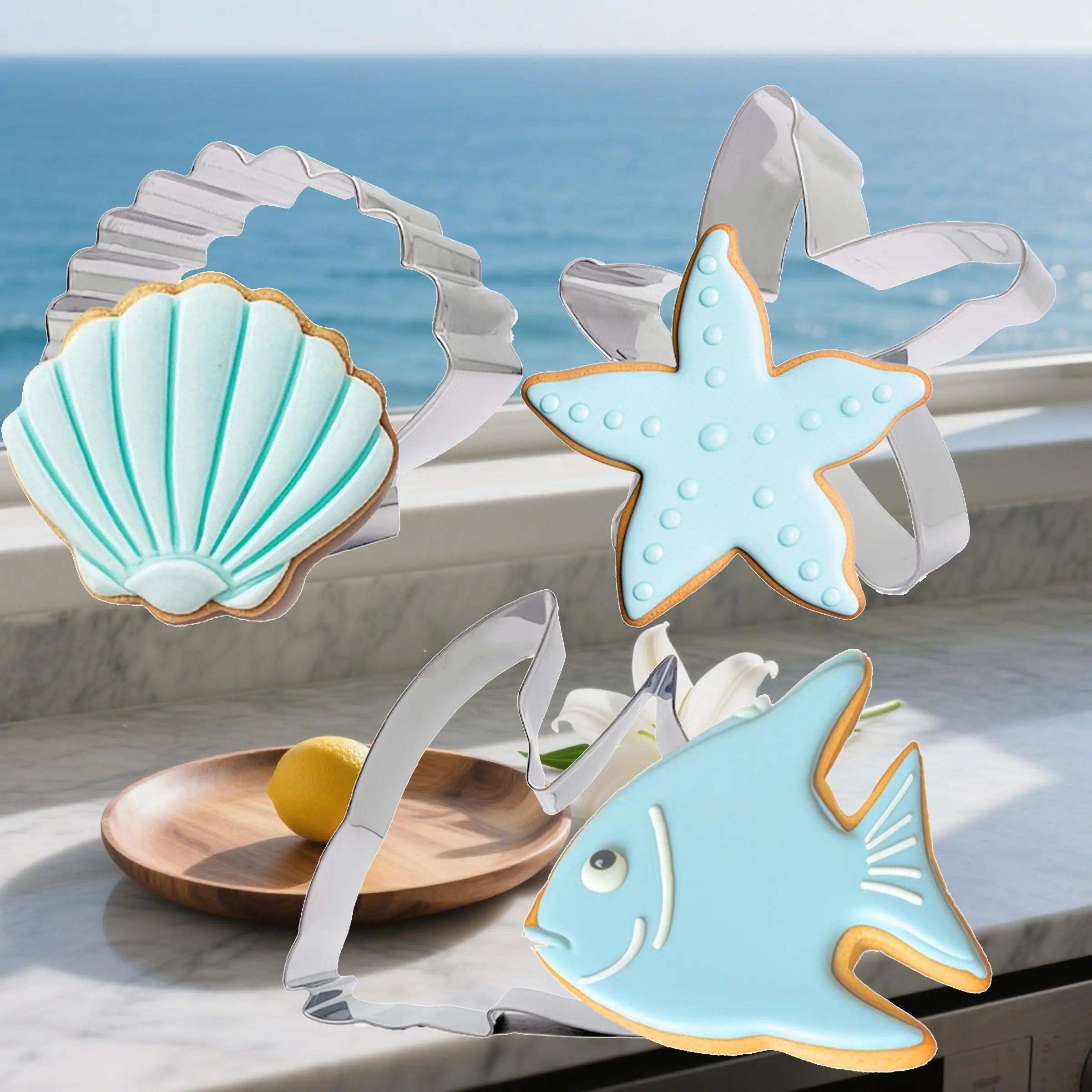 Sea Life Themed Cookie Cutter, 3 Counts/set Cute Shell & Starfish & Fish Shaped Cookie Mold, Baking Tool for Home Kitchen Party