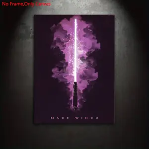 1 piece/set Frameless Canvas Painting Print Poster, Minimalist Digital Art, Mace Windu's Lightsaber, a perfect gift for movie fans, and an ideal gift for bedroom, living room, kitchen, dorm hallway, mural, wall decor, room decoration.