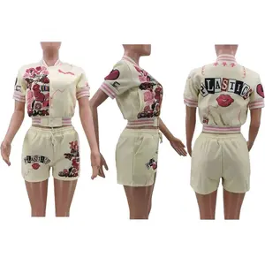 Lady’s  lettermen style jacket and short set