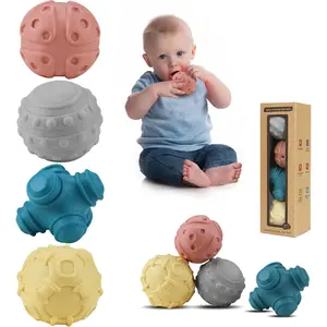 4 Pack Sensory Balls for Baby, Grape Shaped Soft Textured Ball Set, Infant Squeeze Sensory Exploration Toys, Gift for 6-12 Months