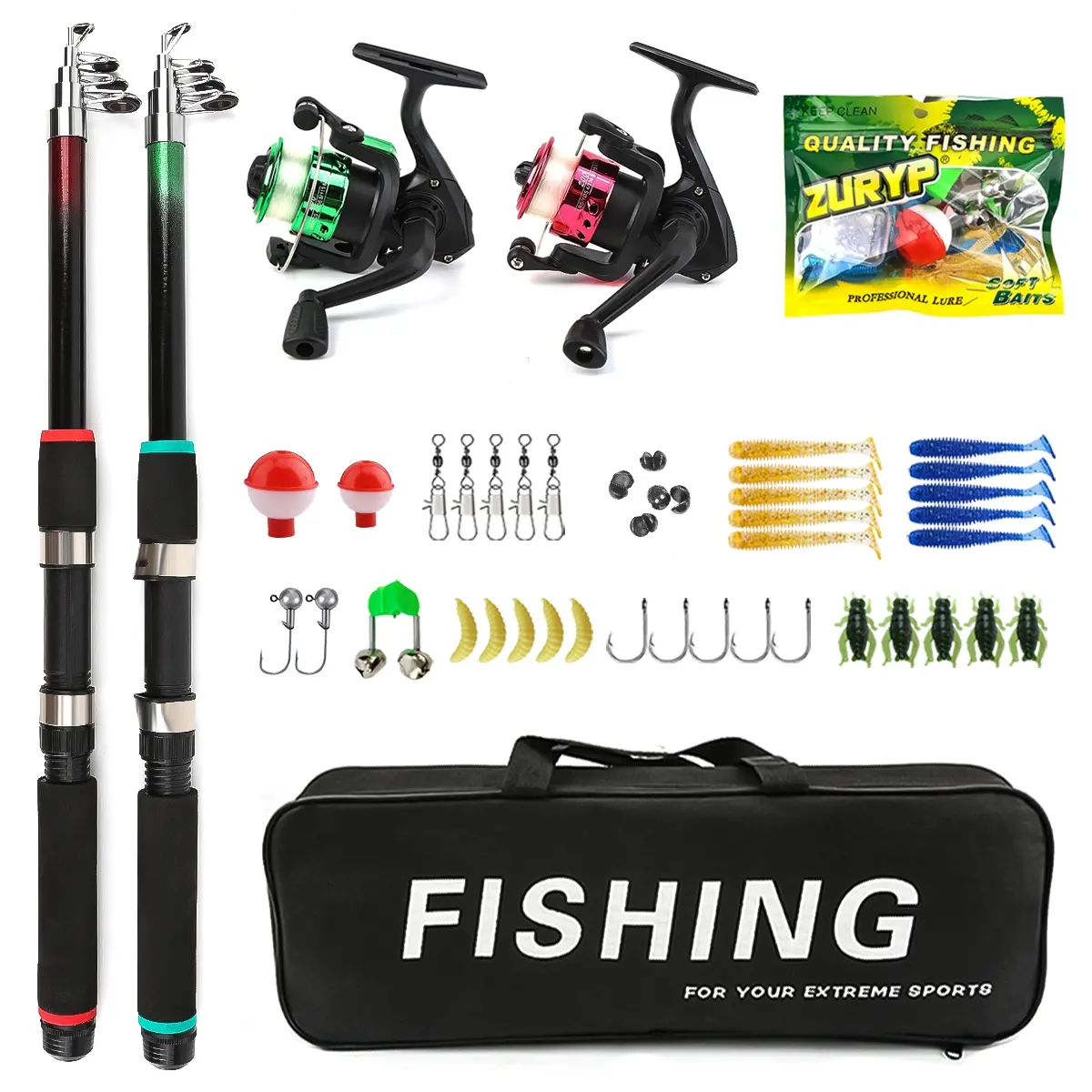 Double Rod Fishing Gear Set, Fishing Equipment, 1.8m Glass Fiber Telescopic Rod with Line Spool Reel, Ideal for Beginners & Dual Anglers, Fishing Tackle Kit
