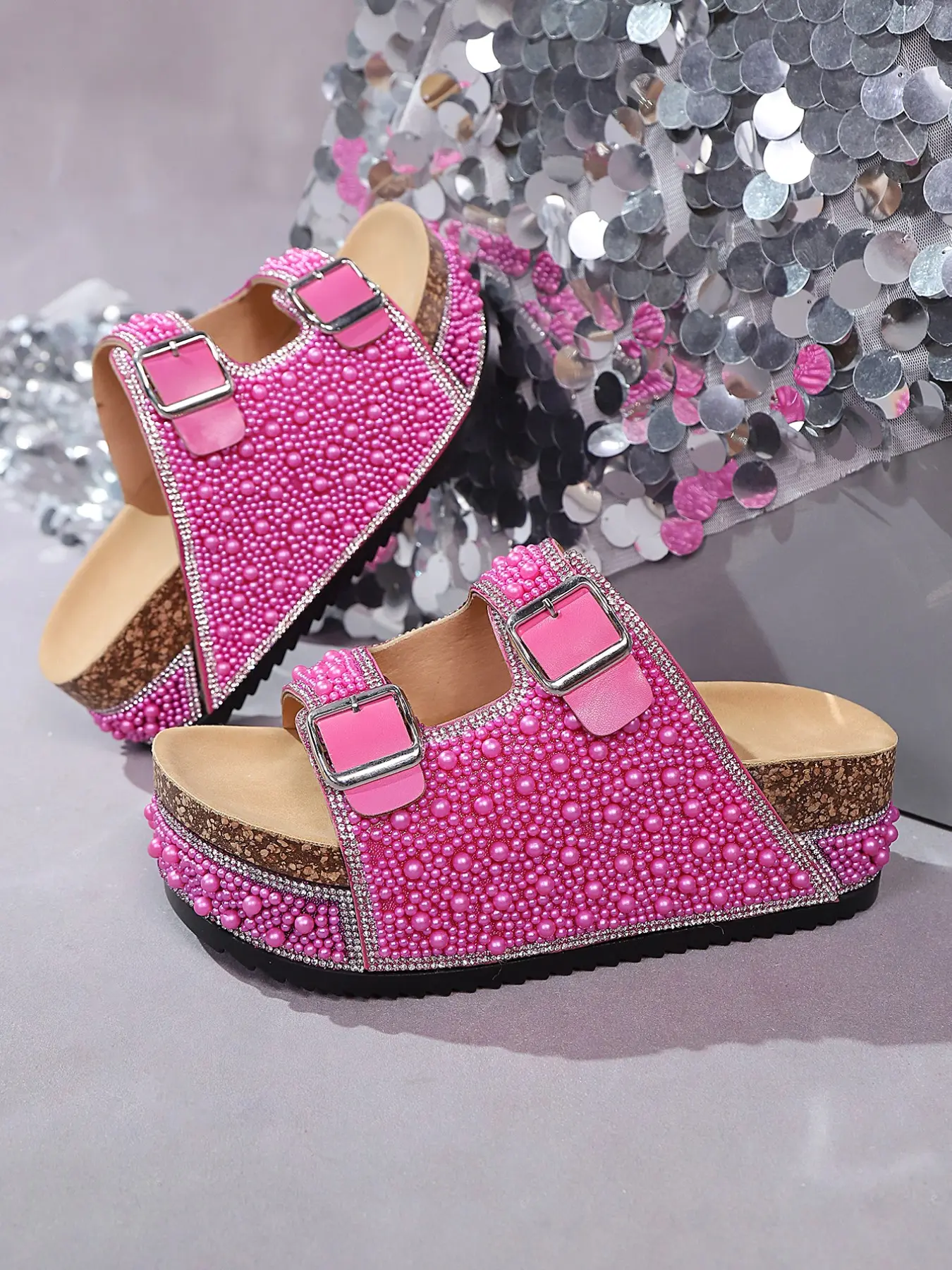 Summer New Multicolor Beaded Embellished Wedge Sandals, Stylish Adjustable Buckle Design, Casual Outdoor Wear, Versatile Slip-On Shoes, Height-Boosting Slimming Rubber Footwear, Elevated Wedge