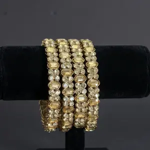 Shadow Stone Indian Bangles, 4-Piece Set with Mehndi Polish, Fashion Costume Jewelry Bracelets