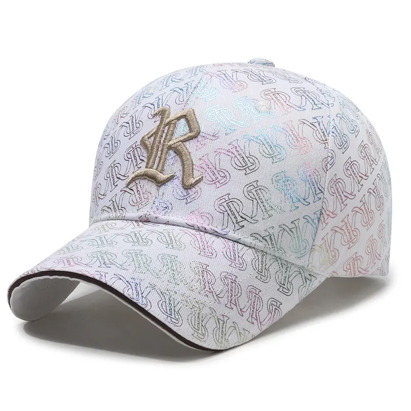 Unisex Y2K Fresh White Baseball Cap - 3D Embroidered Monogram Letter R, Adjustable Soft Cotton, Sun Protection Snapback for Trendy Streetwear Aesthetic