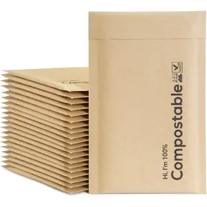 100% Biodegradable Bubble Mailers,25 Count Kraft Brown#000 Compostable Padded Packaging Wrap Envelopes Pouches Eco Friendly Self Seal Bags