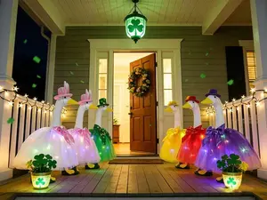 Light Up Porch Goose Outfit, LED Tutu Dress with Hat for 23 Inch Lawn Goose Statue, St. Patrick's/Party Yard Decor