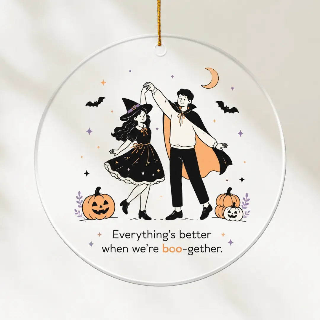 Everything’s Better Boo-Gether Couple Halloween Ornament – Witch Vampire Round Acrylic Decor