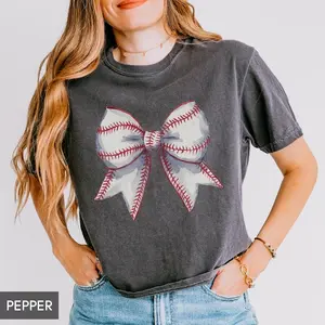 Comfort Colors® Baseball Coquette Shirt, Cropped boxy oversized fit, Sports watercolor Bow Shirt, Soft Girl Era softball baseball Ribbon tee