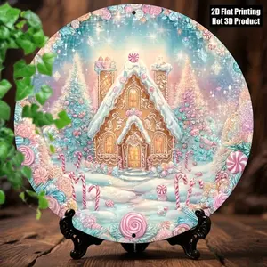 Vintage Gingerbread House 2D Flat Aluminum Wall Decor Retro Pastel Pink Blue Purple Green White Gold For Christmas Holiday Home