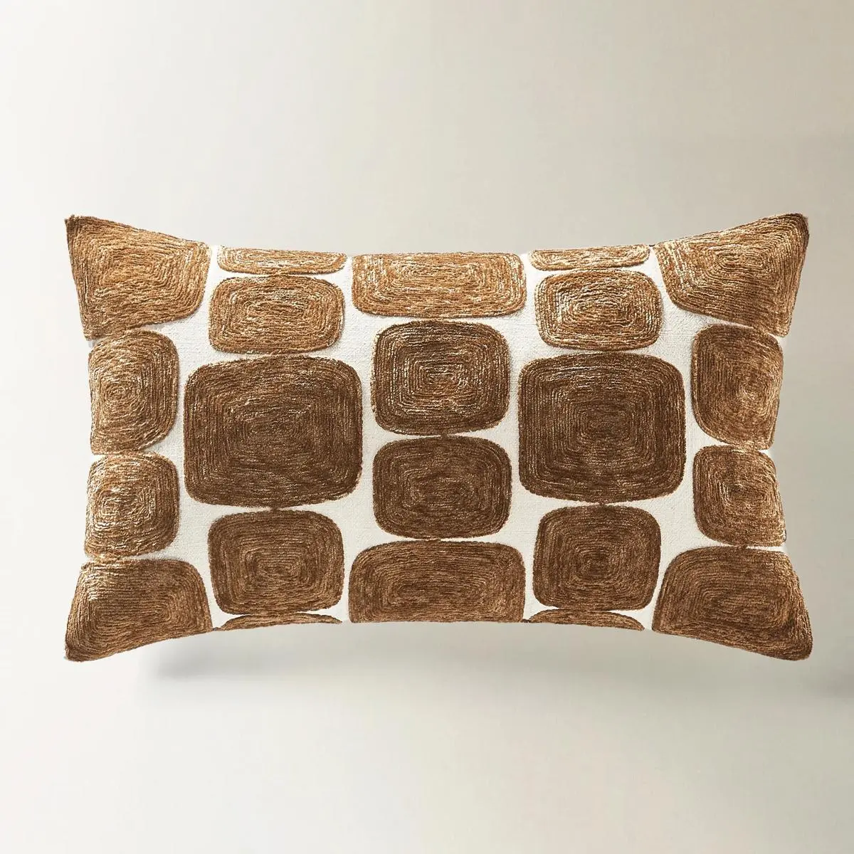 Z Gallerie Kylen Velvet Embroidered Geometric Embellishment 100% Polyester Lumbar Pillow, 14" x 24", Rust-Black, Feather Down Fill for Layering