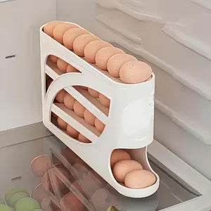 4 Layer Rolling Egg Rack, Space Saving Side Door Design, Holds 30 Eggs, Smooth Finish, Convenient Handle, Kitchen and Fridge Storage, Refrigerator Organizer, Refrigerator Accessories