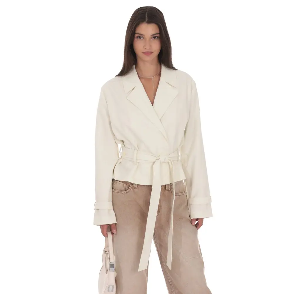 Belted Short Trench Coat in Ivory