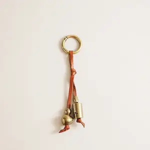 Staggered Leather Bag Charm - Cognac