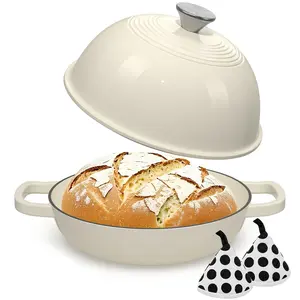 Cast Iron Bread Oven Pot with Lid 5QT Sourdough Dutch Oven Casserole Pot Braiser Pan All Cooktops Oven Safe to 500F Cookware Kitchen Wide Handles Even Heat Distribution Steel Stainless Knob