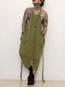 Men's Solid Wide Leg Sleeveless Overall, Casual Comfy Overalls, Casual Deconstructed Design Oversized Jumpsuit for Summer, Fashion Men's Clothes for Daily Wear
