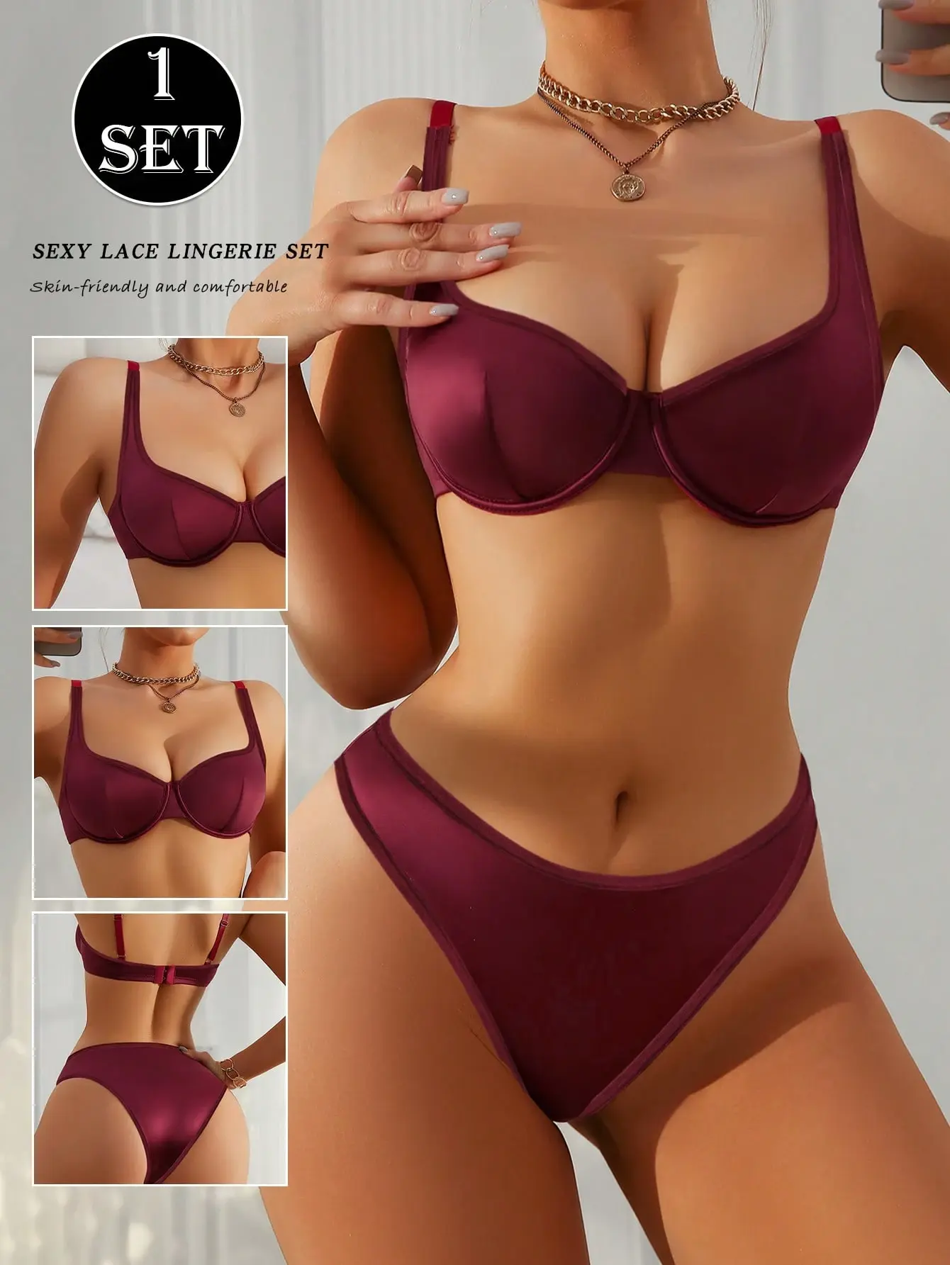BERRIE 2pcs/Set Women's Simple Solid Color Underwire Bra And Panty Set Lingerie Intimates Everyday Comfort Sexy Lingerie Set Date Night
