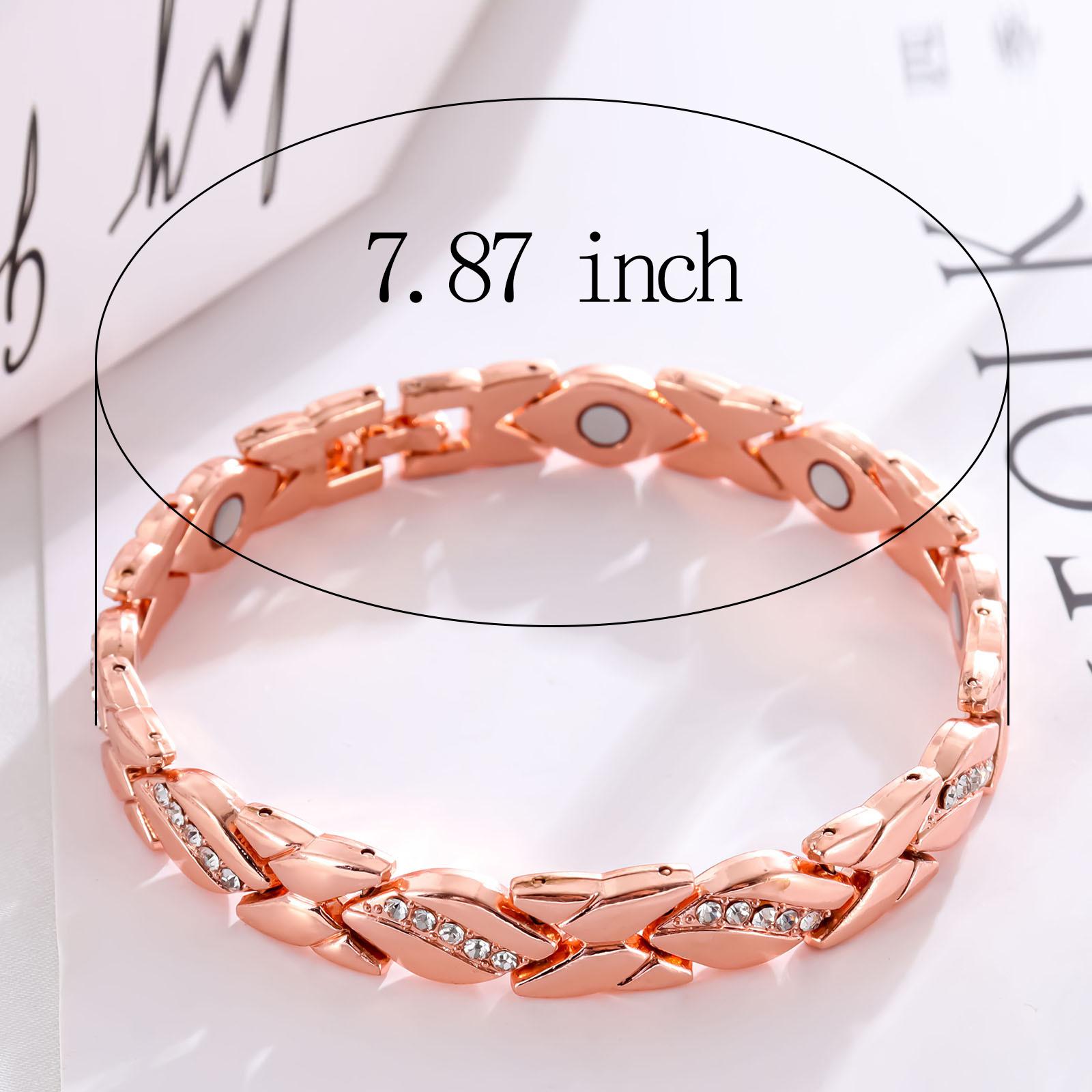Women's leaf bracelet, pure copper magnetic bracelet with diamonds, 3500 gauss effective magnet, outdoor fun