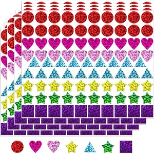 2016 count Holographic Shape Stickers, 7 Colors 5 Shapes,  Heart Circle Triangle Square, Color Coding Labels for Classroom and Office