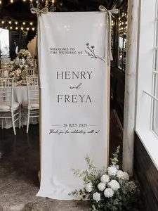 Custom Fabric Wedding Welcome Sign • Modern Linen Wedding Sign • Wedding Banner • Personalised Wedding Decor • Engagement Party Sign