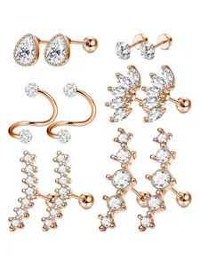 6 Pairs Rose Golden Elegant Piercing Jewelry Set for Women Men Classic Tragus Conch Helix Piercing Jewelry Set Gentle Hypoallergenic Stainless Steel Ear Studs Cartilage Earrings