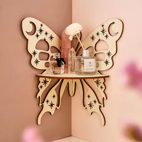 Wooden Butterfly Shaped Wall Mounted Storage Rack, 1 Count Hollow Out Design Wall Hanging Shelf, Wall Decor for Home Living Room Bedroom, Wall Mounted Organizer, Decoration Items