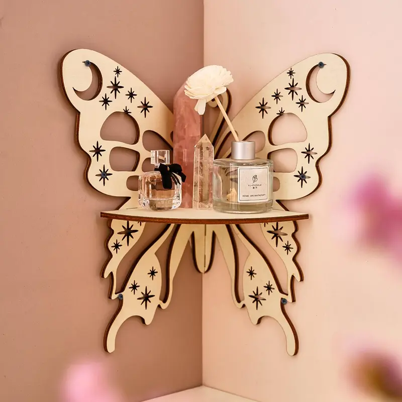 Wooden Butterfly Shaped Wall Mounted Storage Rack, 1 Count Hollow Out Design Wall Hanging Shelf, Wall Decor for Home Living Room Bedroom, Wall Mounted Organizer, Decoration Items