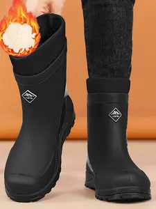 Men's Mid-Calf Fleece Lined Rain Boots, Anti-Slip Wear-Resistant Craftsmanship, Camping Fishing Gardening Multi-Scene Use, Walking Shoes