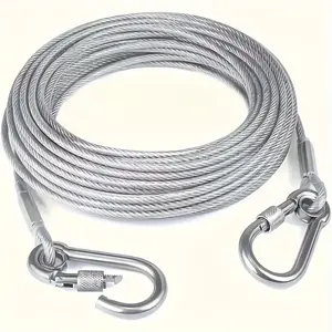 Stainless steel clothesline, coated safety cable and hooks for preventing falls, multi-functional heavy-duty steel wire rope, available in 3 sizes: 2m, 5m, and 10m, pull cord steel wire rope, suitable for hanging on various surfaces, pet leash, non-slip,