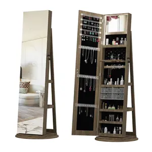 360 °   Swivel Jewelry Cabinet with Full Length Mirror, Rotating Jewelry Armoire Organizer with LED Interior Mirror & Lockable Storage