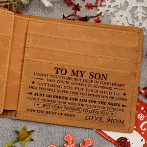 Cowhide Leather Engraved Wallet for Son Men's Wallet Christmas Gift from Dad&MOM Personalized Engraving Autumn Thanksgiving Fall Decor