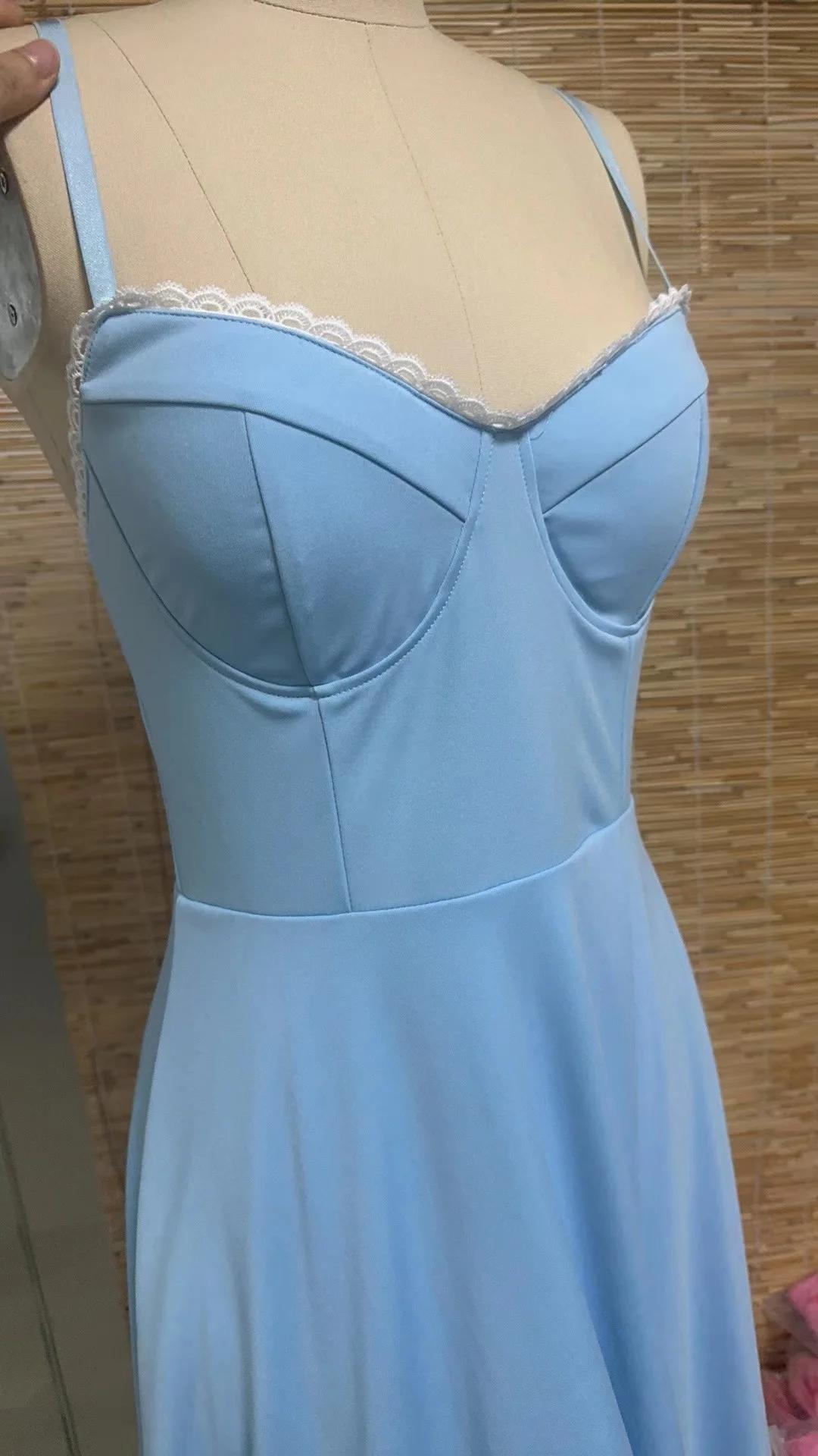 LYD Women's Corset Spaghetti Strap Bustier Midi Dress - Vintage Basic Elegant Satin Flowy Pleated H