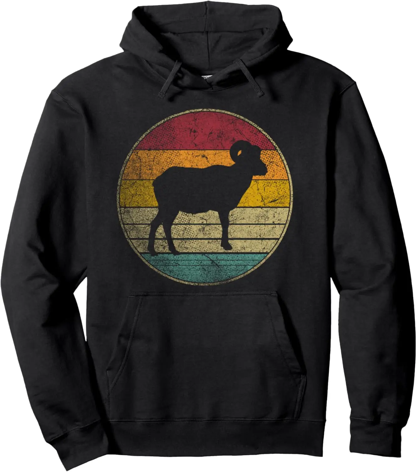 Big Horn Sheep Ram Goat Vintage Retro Style Distressed Pullover Hoodie