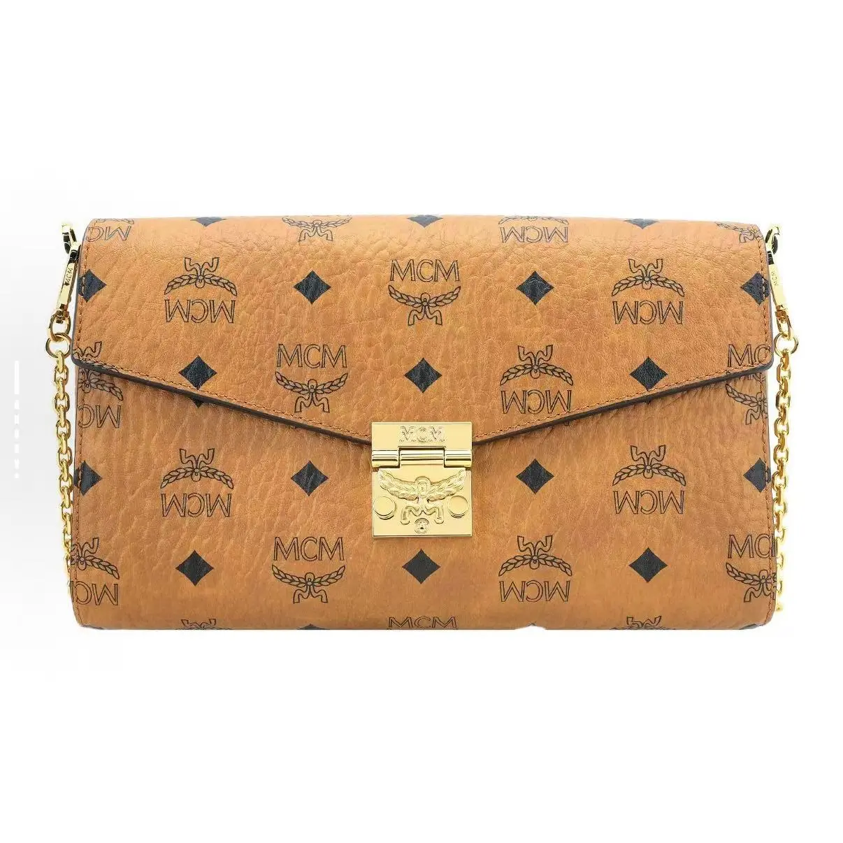 Pre-owned MCM Millie Visetos Crossbody Bag in Cognac