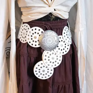 Boho Big Belts, Oval Studded Concho Belt, Y2K, Hippie Retro Vintage Unisex Belts, 90s Vintage Disc Belts, Whimsical Wicca Belts, Witchy Belt