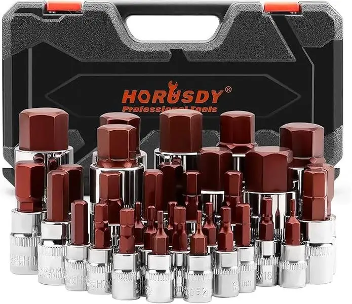 HORUSDY Allen Socket Set | 32-Piece Hex Bit Socket Set | S2 Steel Socket | SAE and Metric | 1/4", 3/8", & 1/2" Drives drive impact hex driver tool kit