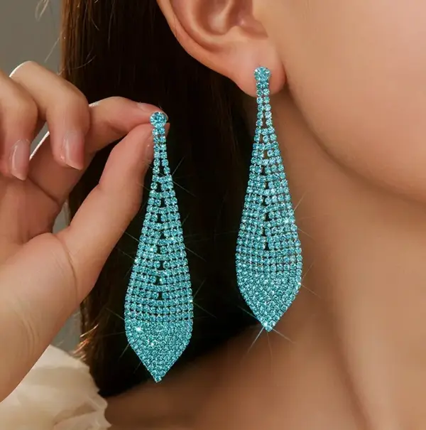 Sparkling Blue Rhinestone Decor Tassel Dangle Earrings-51 Percent of Profits goes to Save the Children USA, which feeds starving children around the world