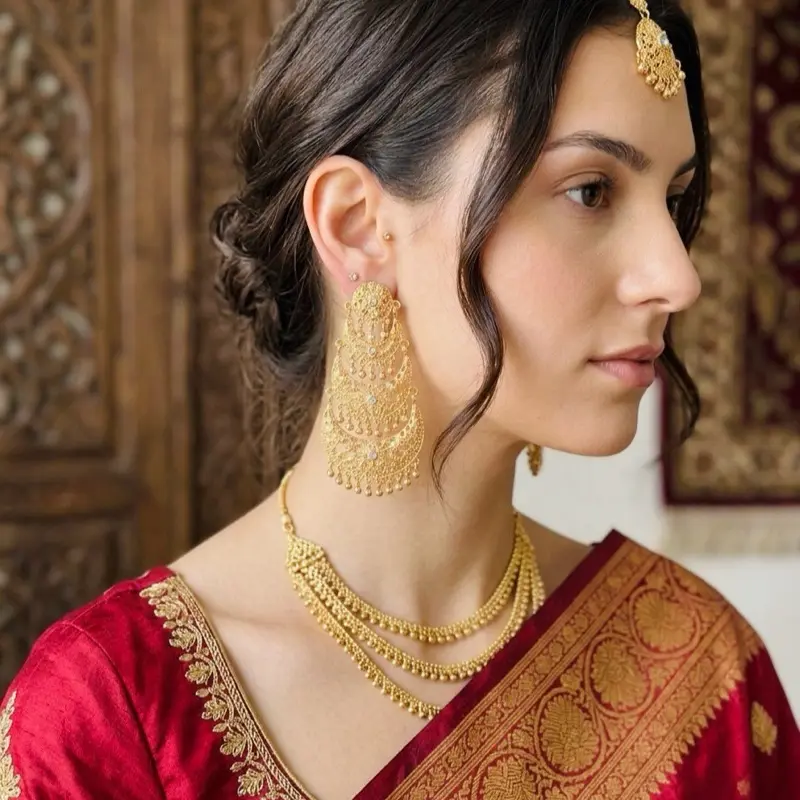 Women long layered earrings with tassels , traditional long jhumka earrings women jewelry