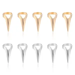 10Pcs Braiding Aid Hair Parting Ring, Nail Covers Back Scratcher, Hair Parting Selecting Sectioning Tool, for Hair Braiding Supplies Cosplay Nail Art Holiday Party(Gold + Silver)